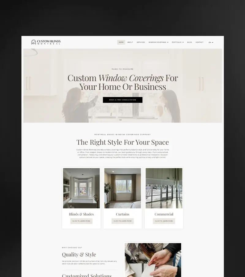 custom blinds montreal website design