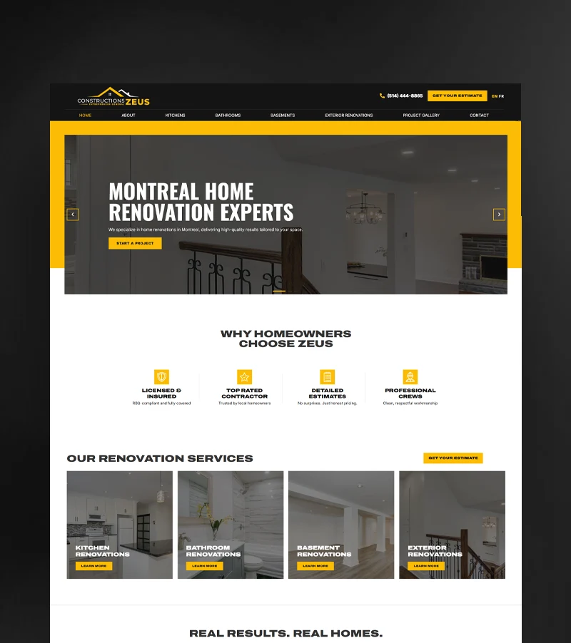 Constructions Zeus website design