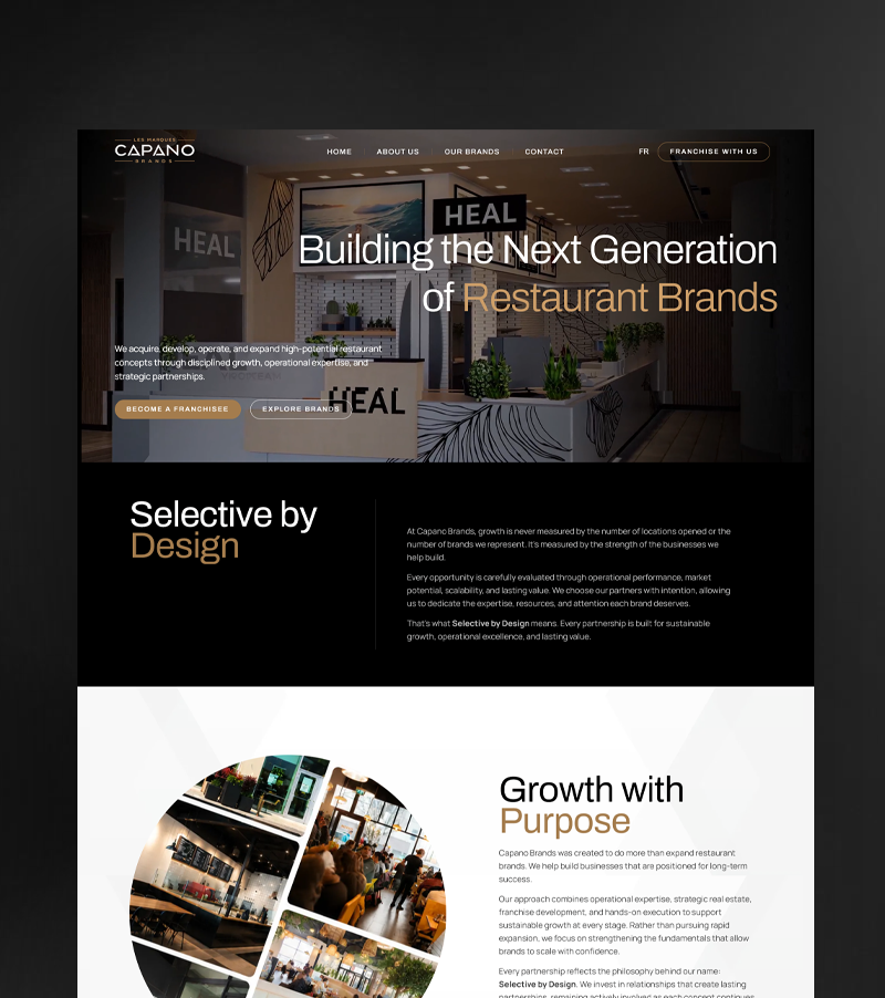 Capano Brands franchising group website design mockup